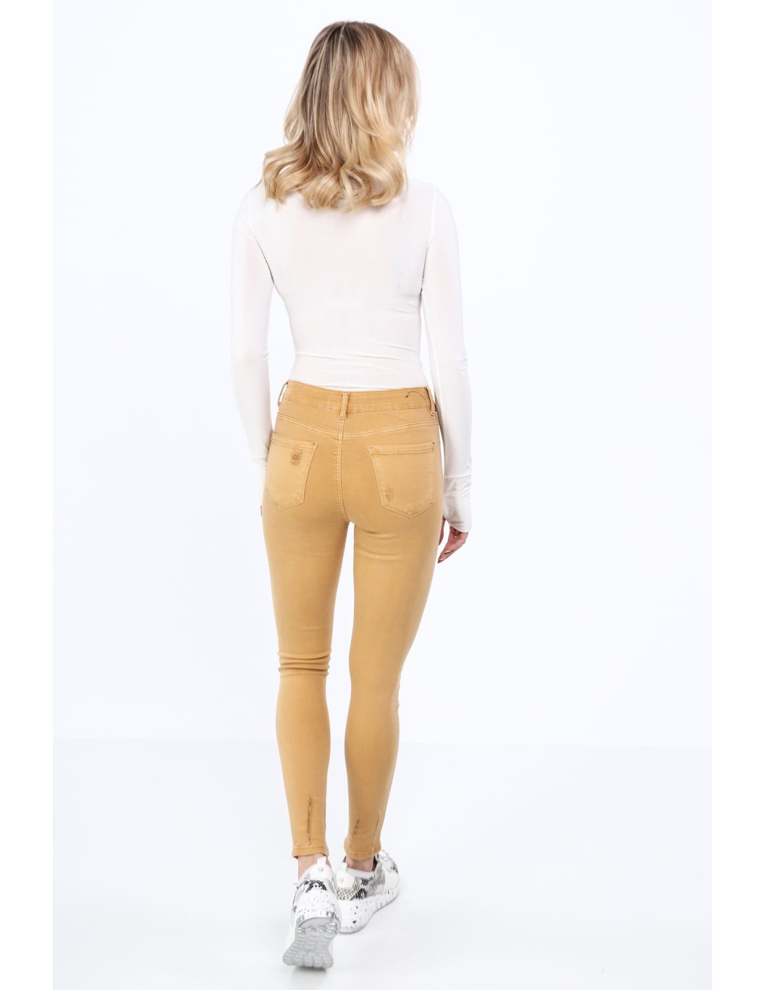 Mustard denim trousers with abrasions 555 - Online store - Boutique